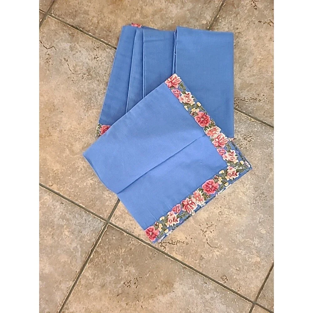 Pier 1 Imports FloralTrim 100% Cotton Napkins Set of 5 royal blue 20